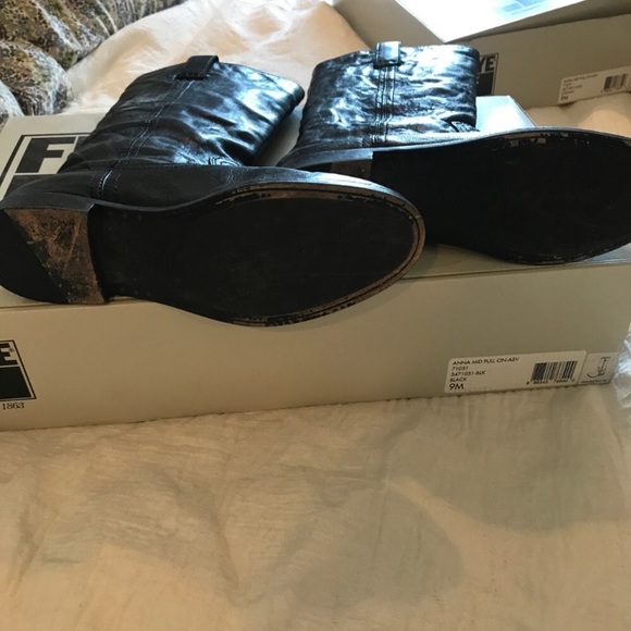 Frye Anna Mid Pull On Cute Leather Knee High Boots - Picture 7 of 11